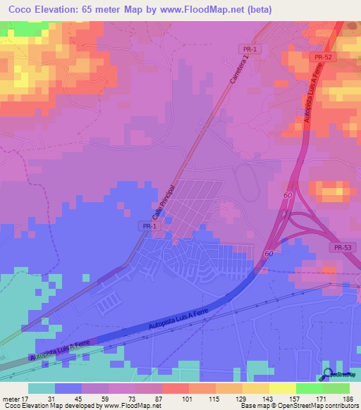 Coco,Puerto Rico Elevation Map