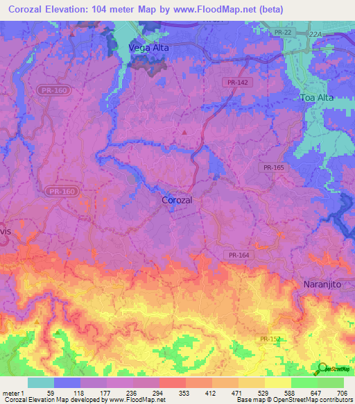 Corozal,Puerto Rico Elevation Map