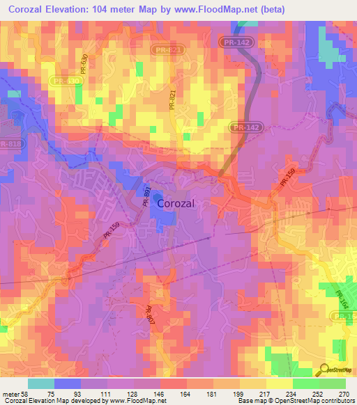 Corozal,Puerto Rico Elevation Map