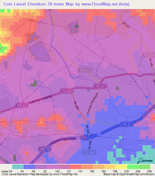 Coto Laurel,Puerto Rico Elevation Map