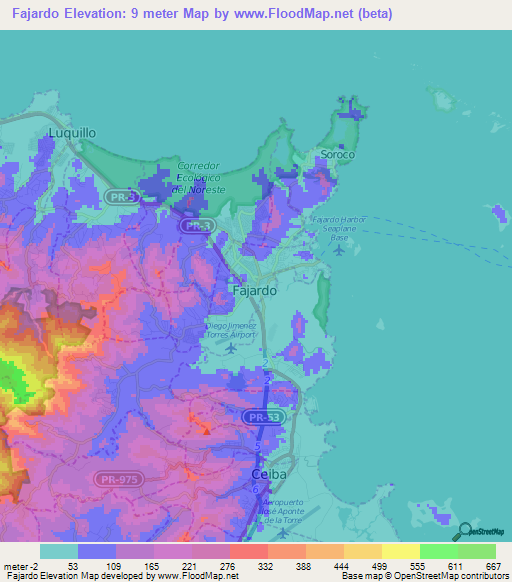 Fajardo,Puerto Rico Elevation Map
