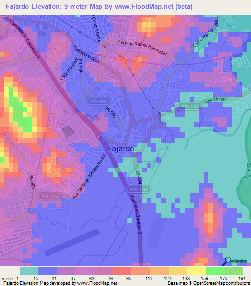 Fajardo,Puerto Rico Elevation Map