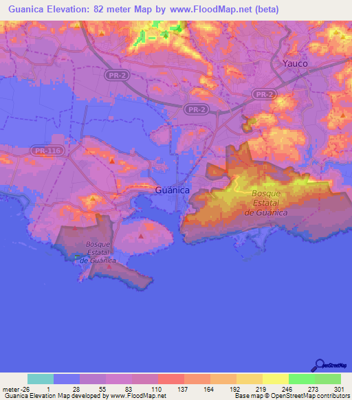 Guanica,Puerto Rico Elevation Map