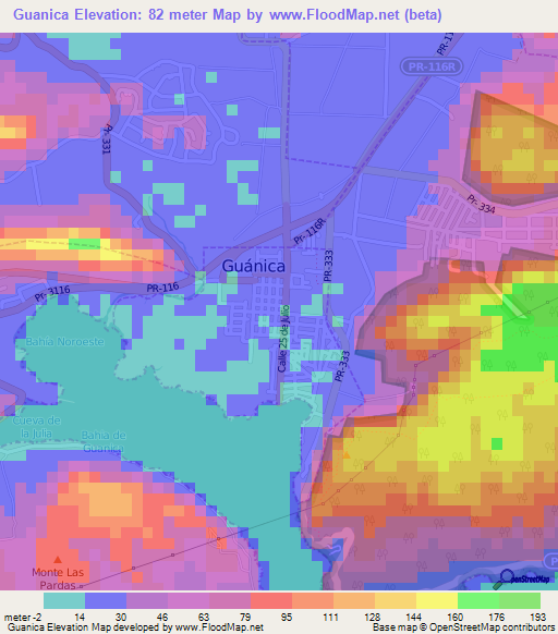 Guanica,Puerto Rico Elevation Map