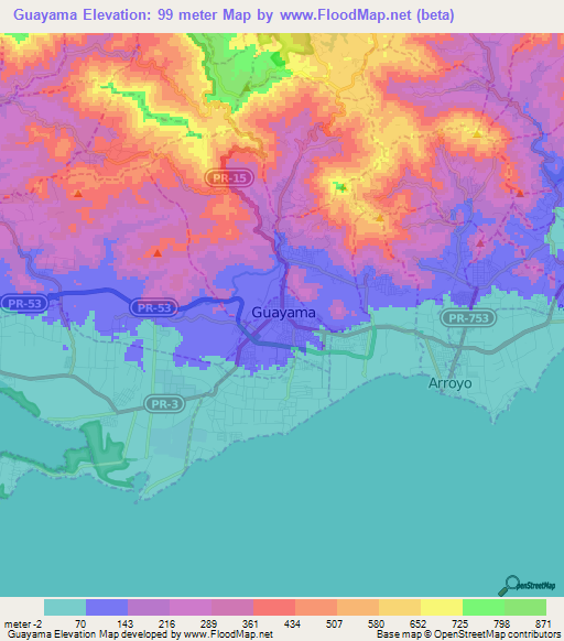 Guayama,Puerto Rico Elevation Map