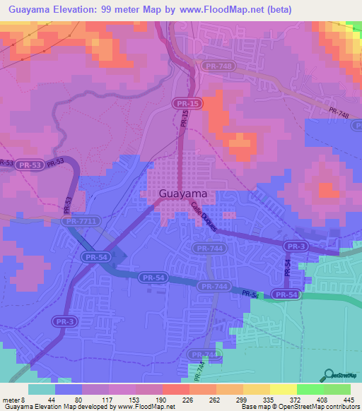 Guayama,Puerto Rico Elevation Map