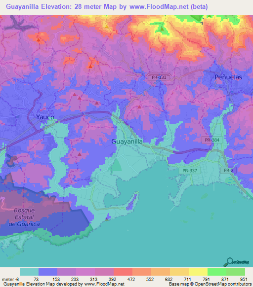 Guayanilla,Puerto Rico Elevation Map