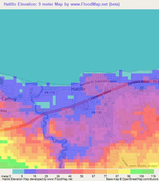 Hatillo,Puerto Rico Elevation Map