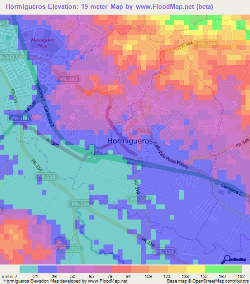 Hormigueros,Puerto Rico Elevation Map