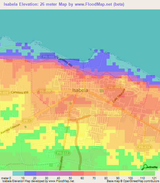 Isabela,Puerto Rico Elevation Map