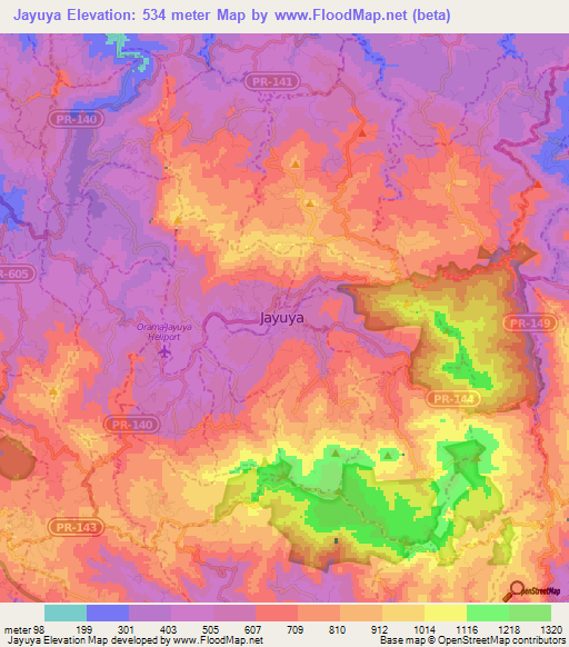 Jayuya,Puerto Rico Elevation Map
