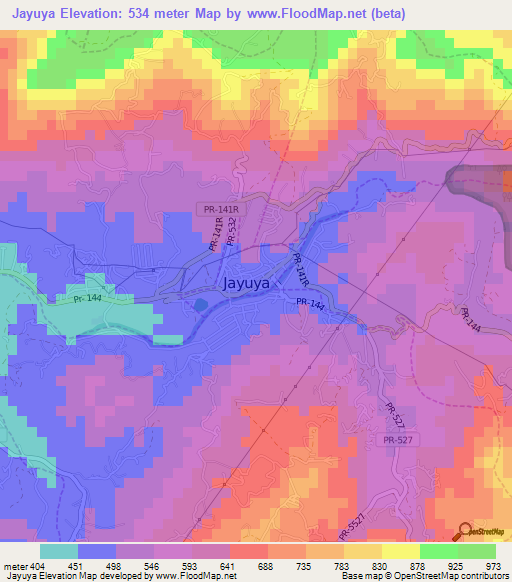 Jayuya,Puerto Rico Elevation Map