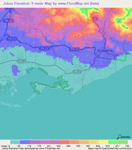 Jobos,Puerto Rico Elevation Map