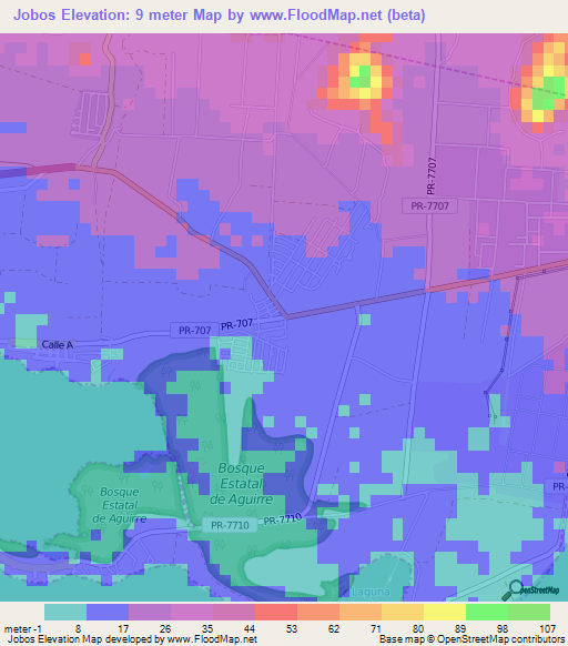 Jobos,Puerto Rico Elevation Map