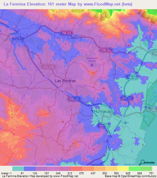La Fermina,Puerto Rico Elevation Map