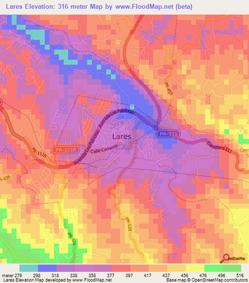 Lares,Puerto Rico Elevation Map