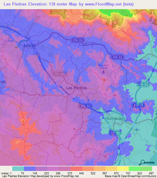Las Piedras,Puerto Rico Elevation Map