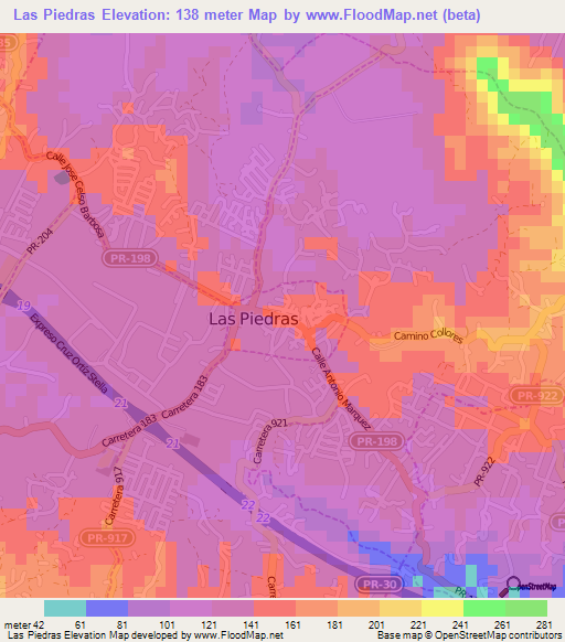Las Piedras,Puerto Rico Elevation Map