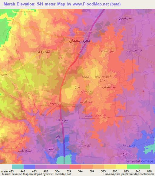Marah,Syria Elevation Map