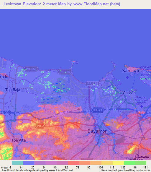 Levittown,Puerto Rico Elevation Map