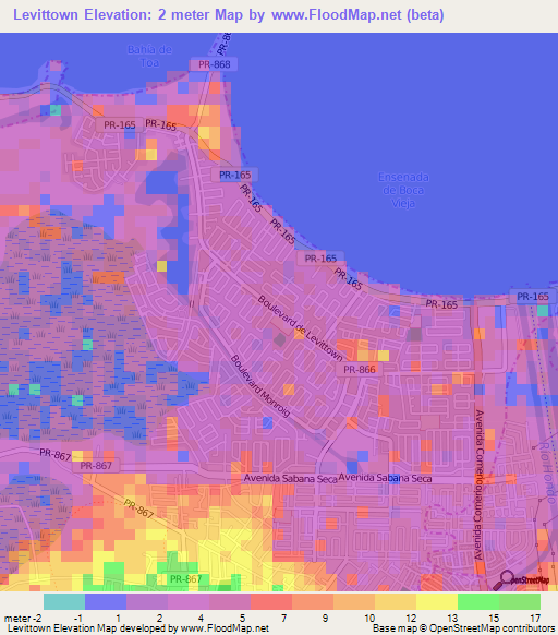 Levittown,Puerto Rico Elevation Map