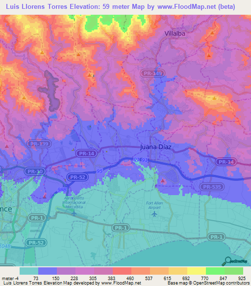 Luis Llorens Torres,Puerto Rico Elevation Map