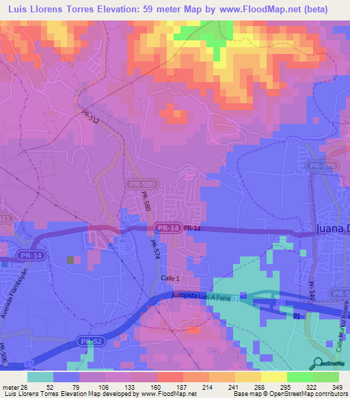 Luis Llorens Torres,Puerto Rico Elevation Map