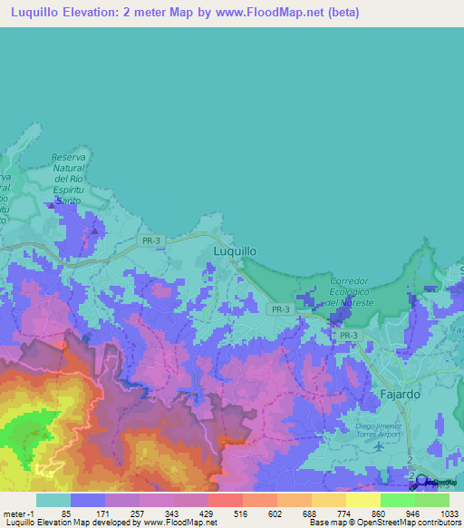 Luquillo,Puerto Rico Elevation Map