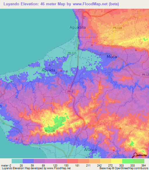 Luyando,Puerto Rico Elevation Map