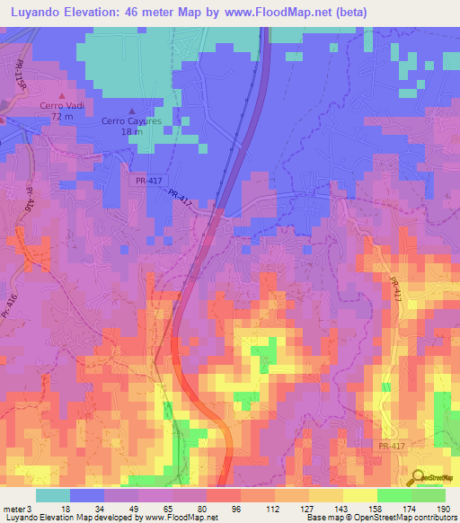 Luyando,Puerto Rico Elevation Map