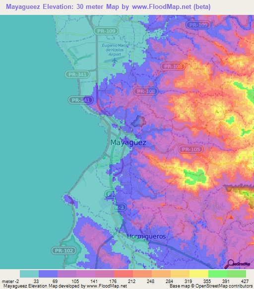 Mayagueez,Puerto Rico Elevation Map