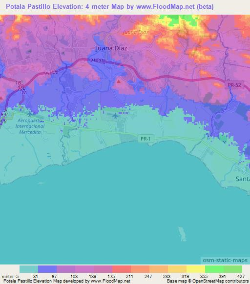 Potala Pastillo,Puerto Rico Elevation Map
