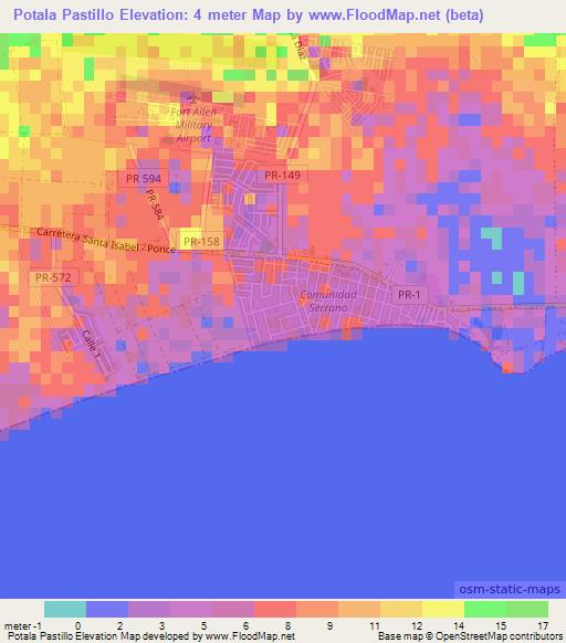 Potala Pastillo,Puerto Rico Elevation Map