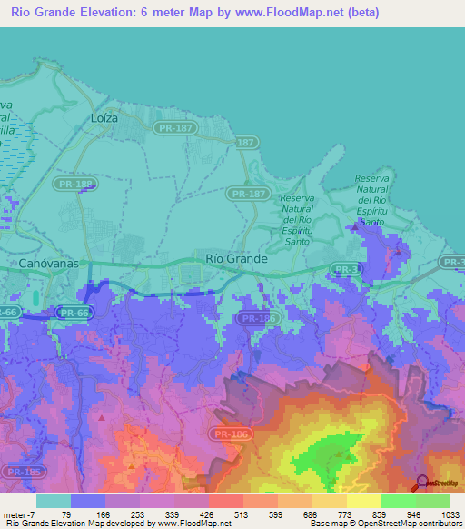 Rio Grande,Puerto Rico Elevation Map