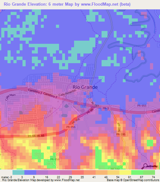 Rio Grande,Puerto Rico Elevation Map