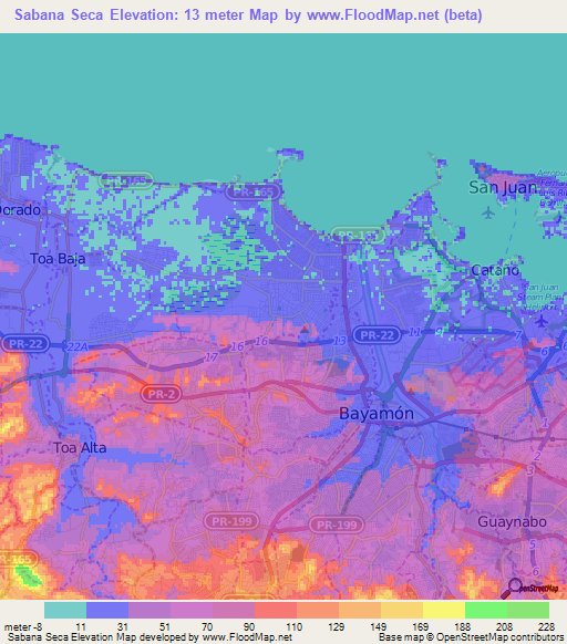 Sabana Seca,Puerto Rico Elevation Map
