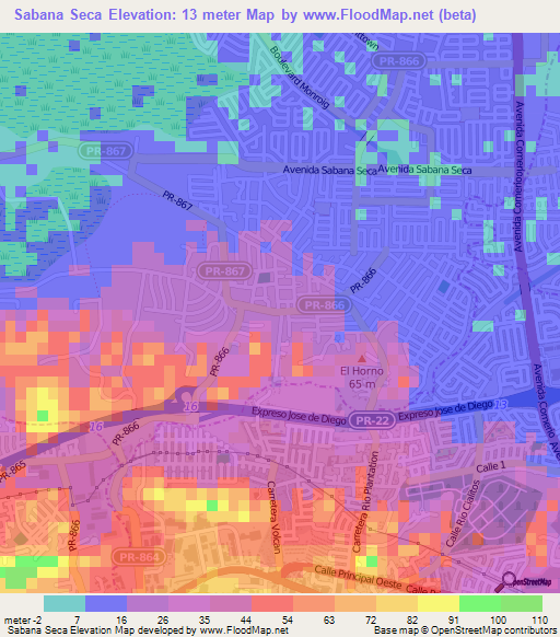 Sabana Seca,Puerto Rico Elevation Map