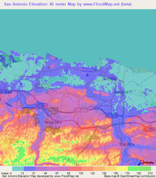 San Antonio,Puerto Rico Elevation Map
