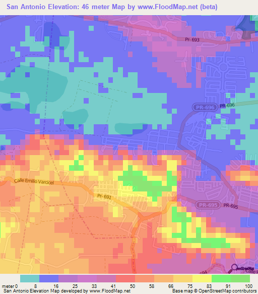 San Antonio,Puerto Rico Elevation Map
