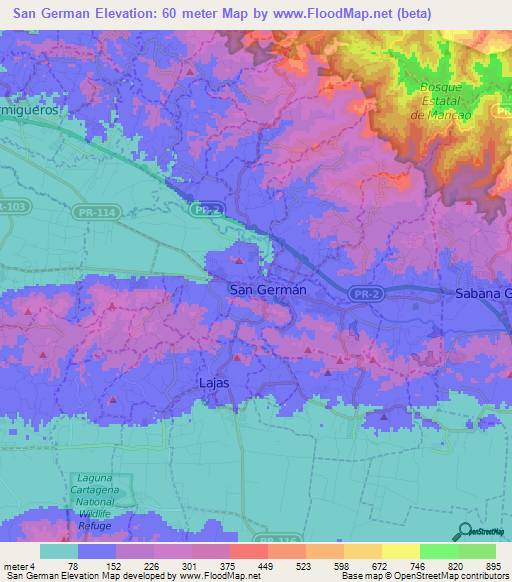 San German,Puerto Rico Elevation Map