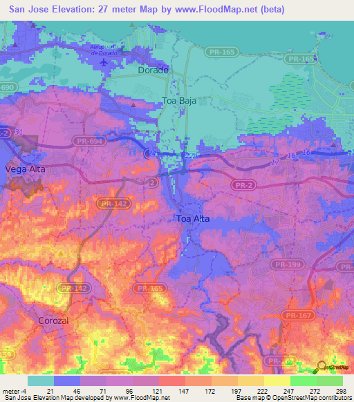 San Jose,Puerto Rico Elevation Map