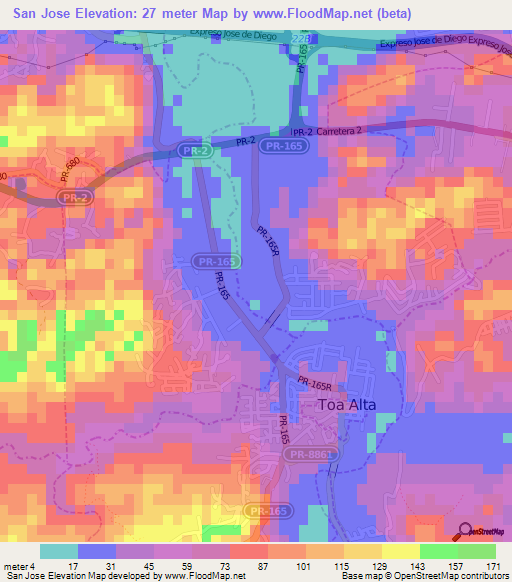 San Jose,Puerto Rico Elevation Map