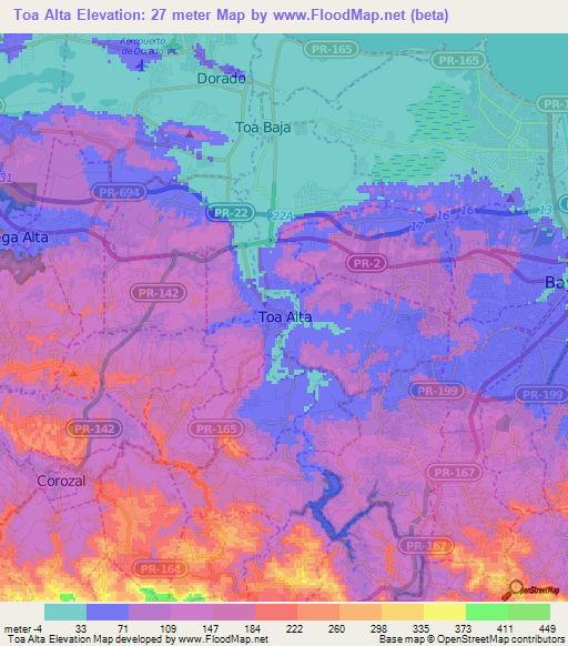 Toa Alta,Puerto Rico Elevation Map