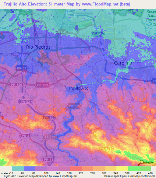 Trujillo Alto,Puerto Rico Elevation Map