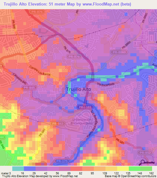 Trujillo Alto,Puerto Rico Elevation Map