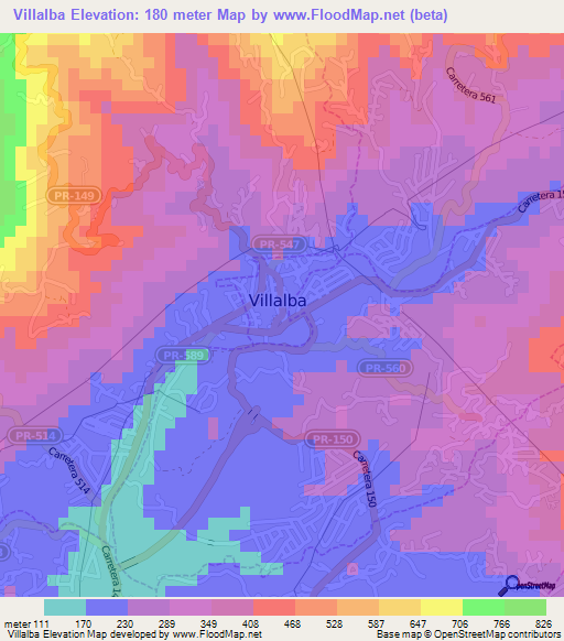 Villalba,Puerto Rico Elevation Map