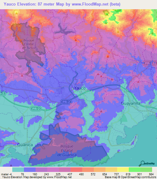 Yauco,Puerto Rico Elevation Map