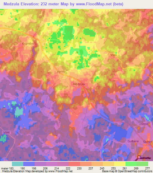 Medzula,Latvia Elevation Map