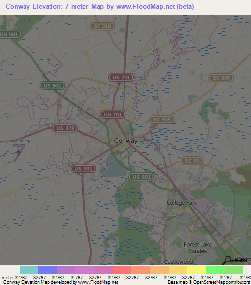 Conway,US Elevation Map