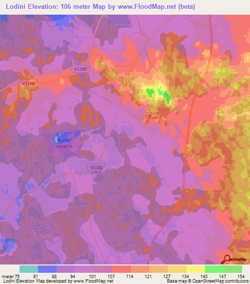 Lodini,Latvia Elevation Map